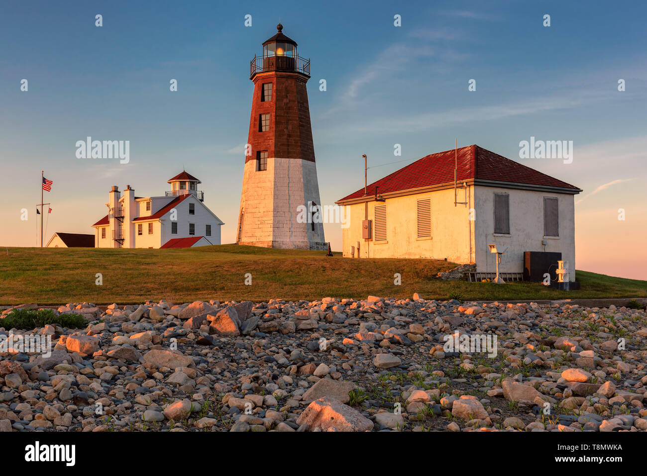 Le phare de Point Judith light près de Narragansett, Rhode Island, USA. Banque D'Images