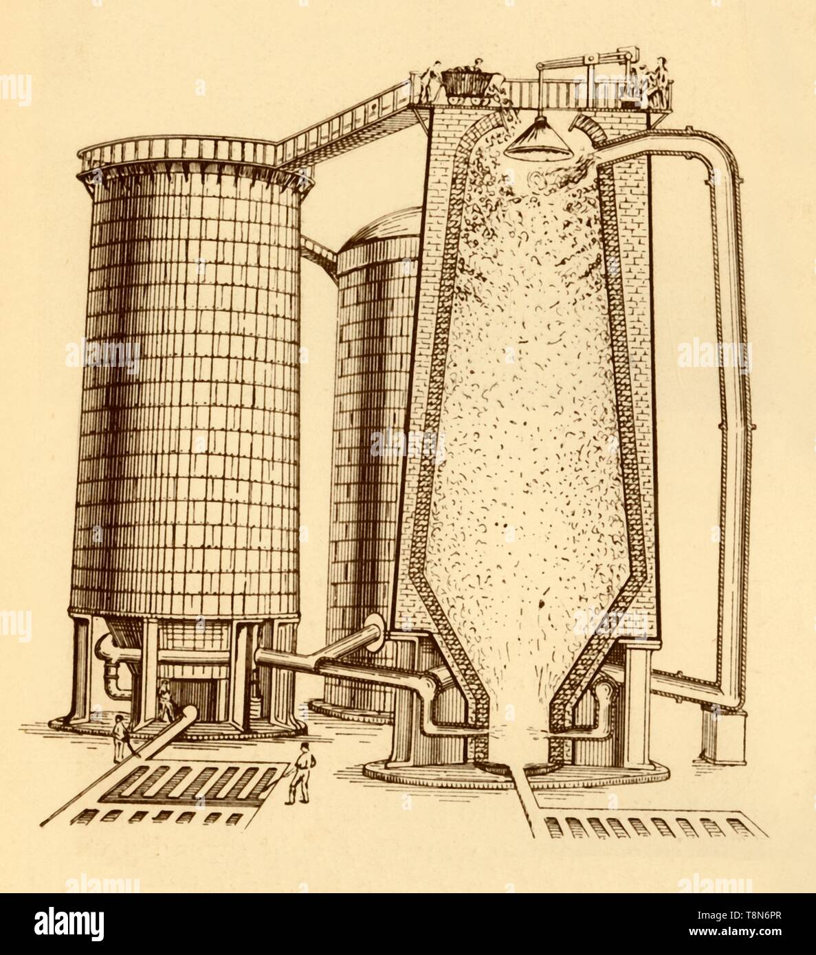 'Un ensemble de hauts fourneaux modernes illustré dans la section', c1930. Créateur : Inconnu. Banque D'Images