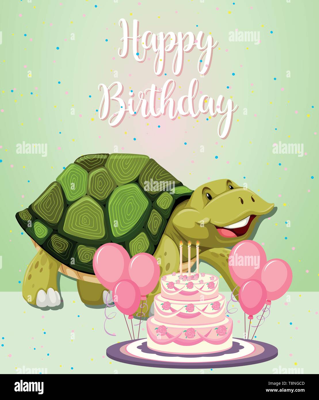 Carte d'anniversaire gâteau de la tortue et de l'illustration Illustration de Vecteur