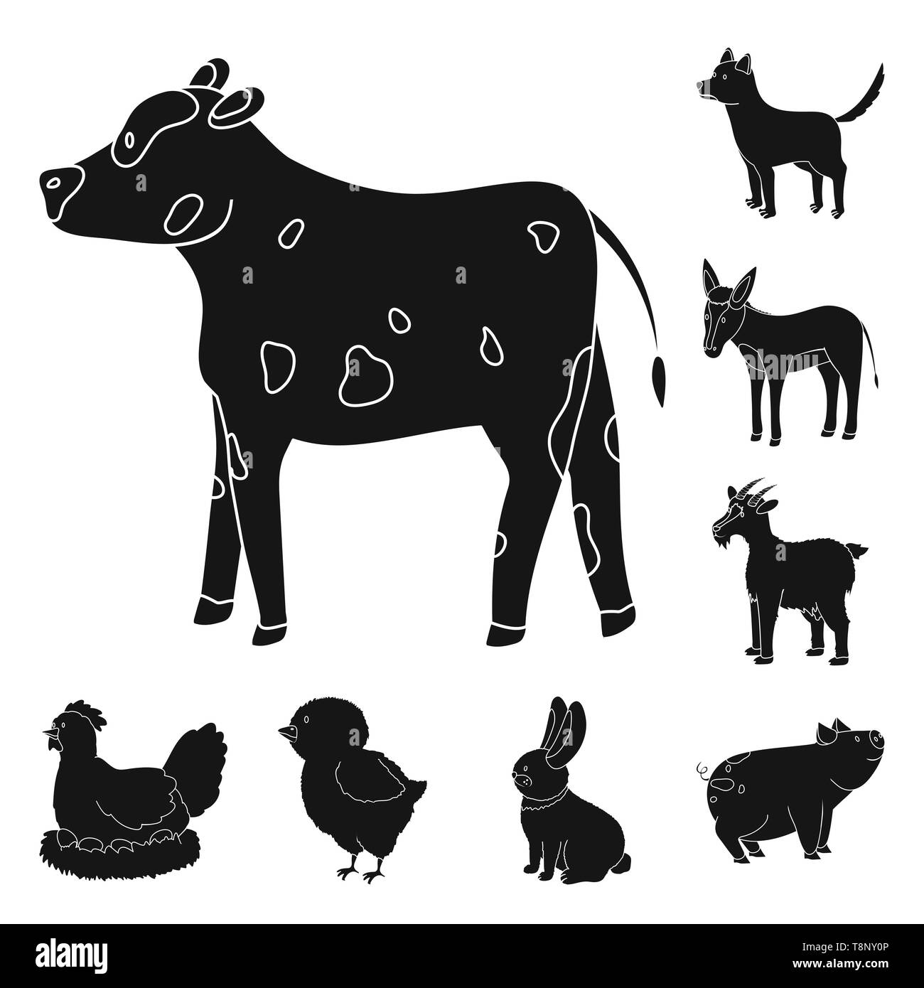 ,Vache,chien,âne poule poussin,chèvre,lapin,cochon,,génisse,animal,Animaux,oiseaux,fromage,pâques,chiot,mignon,funny, poulet,porc, lait, oeufs,gris,bunny,viande, bovins de race,mule,lait,ranch,biologique,ferme,maison,campagne,ferme,agriculture,reproduction,cuisine,,set,icône,,illustration,collection,isolé,design,graphisme,élément,signer,Black,de simples vecteurs vecteur , Illustration de Vecteur
