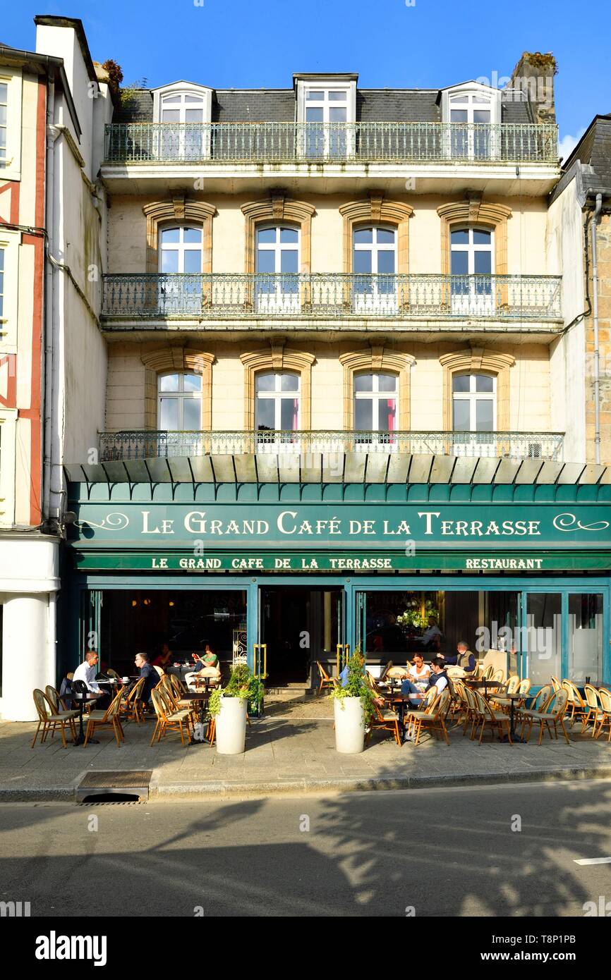 La France, Finistère, Morlaix, place des Otages, Le Grand Cafe de la Terrasse Banque D'Images