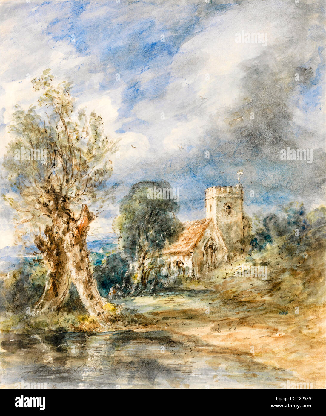 John Constable, Stoke Poges Church, de l'aquarelle, 1834 Banque D'Images