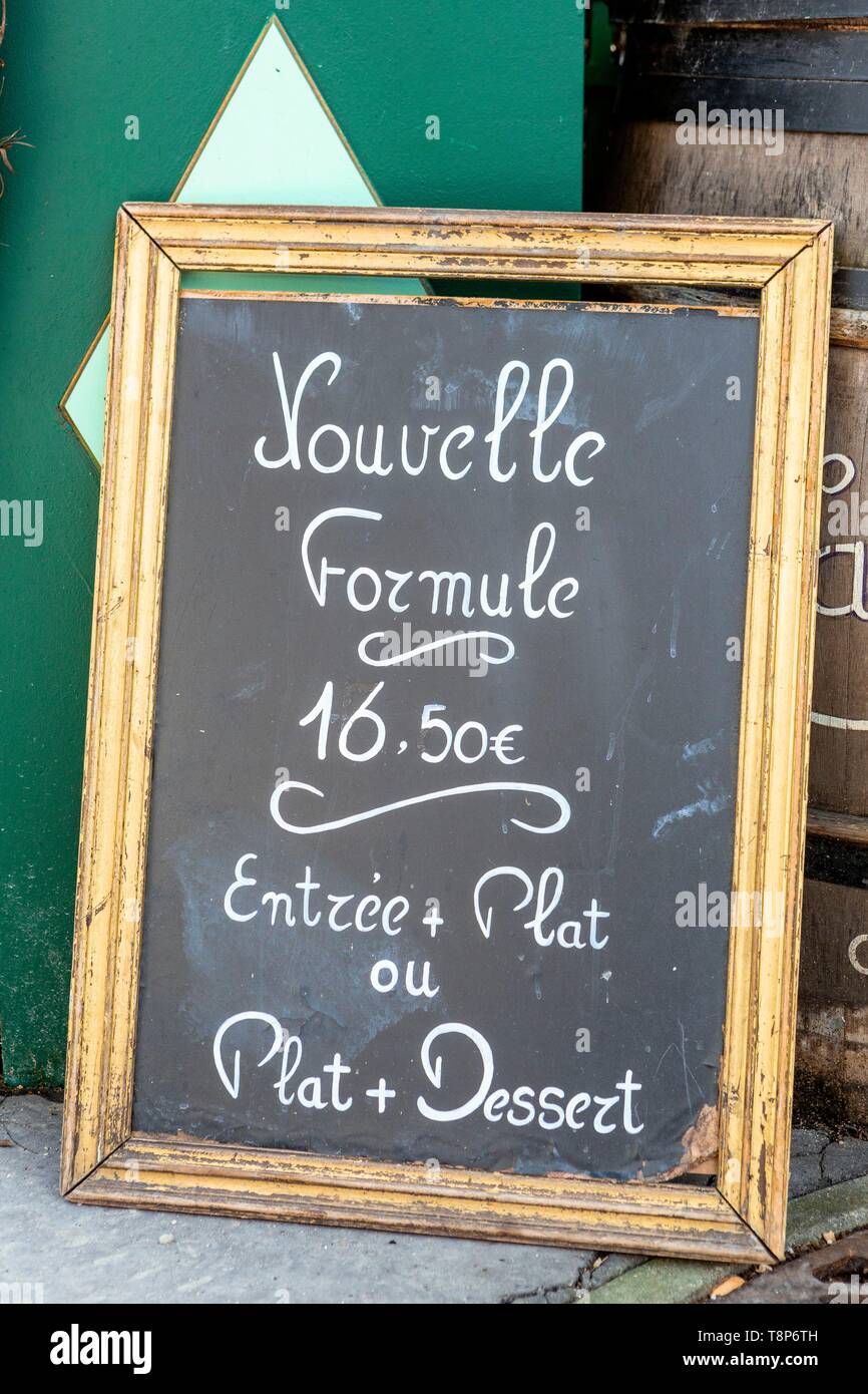 France, Paris, Restaurant menu Se connecter Banque D'Images