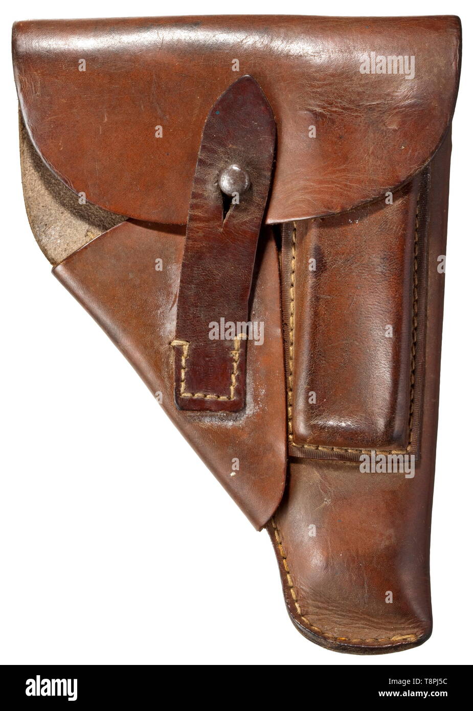 Un étui pour le Walther PP 'encodé hsy' pour Franz fabricant Cobau, Berlin-Reinickendorf-Ost en cuir marron avec un minimum de signes de l'utilisation. Pocket Magazine à l'avant. Bouton de fermeture en acier. Couture tous dans l'ordre. L'encodage sur l'onglet Historique de la ceinture., historique, 20e siècle, Editorial-Use-seulement Banque D'Images