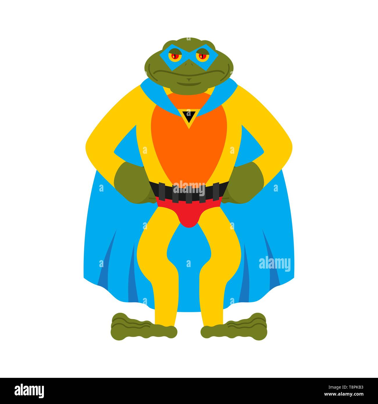 Super-héros de la grenouille. En crapaud super masque et imperméable. Strong Amphibian Illustration de Vecteur