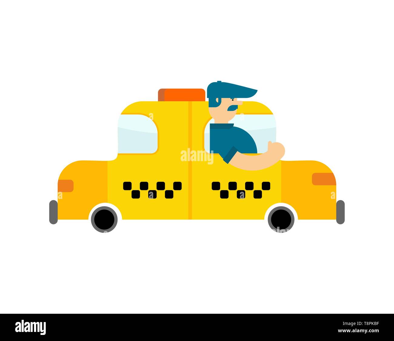 Chauffeur de taxi en voiture. Auto jaune et conducteur Illustration de Vecteur