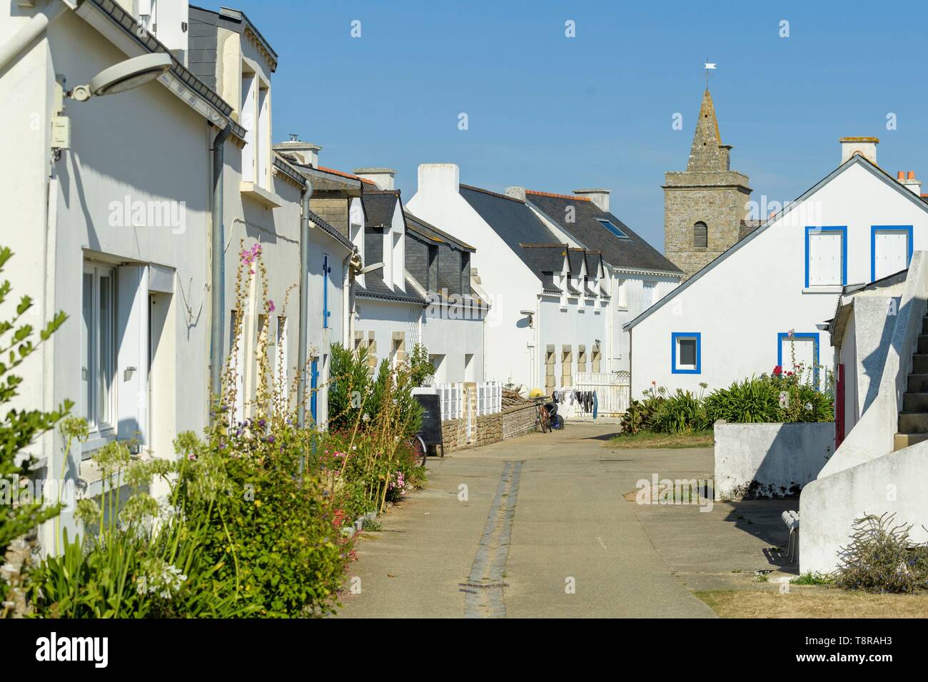 France, Morbihan, Houat, le village et ses maisons typiques Banque D'Images