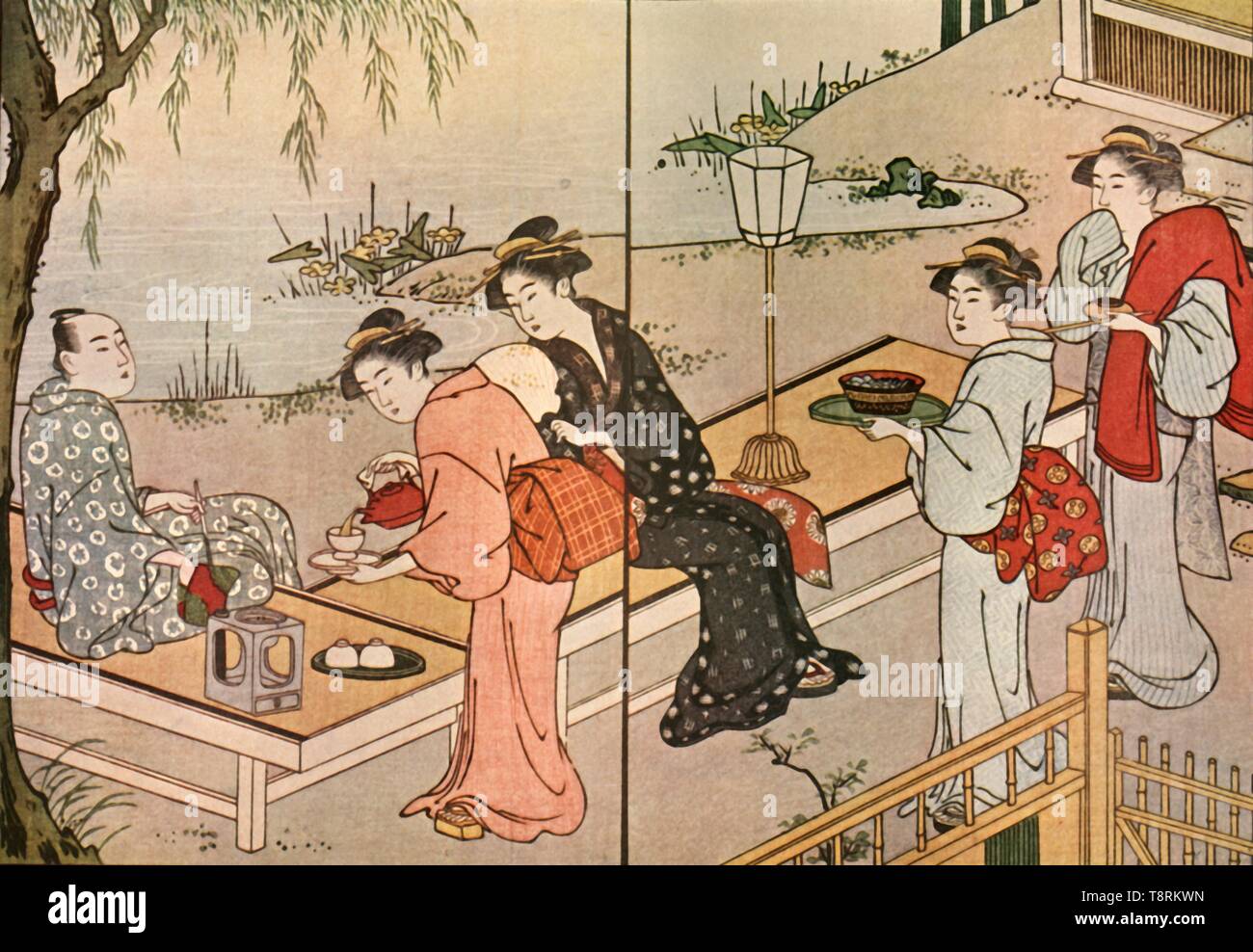 Femme servir le thé, 1790, (1924). Organisateur : Katsukawa Shuncho. Banque D'Images