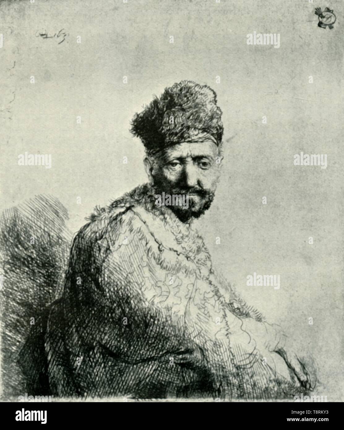 'Homme barbu dans un capuchon de fourrure et la robe oriental : le père de l'artiste", 1631, (1906). Créateur : Inconnu. Banque D'Images