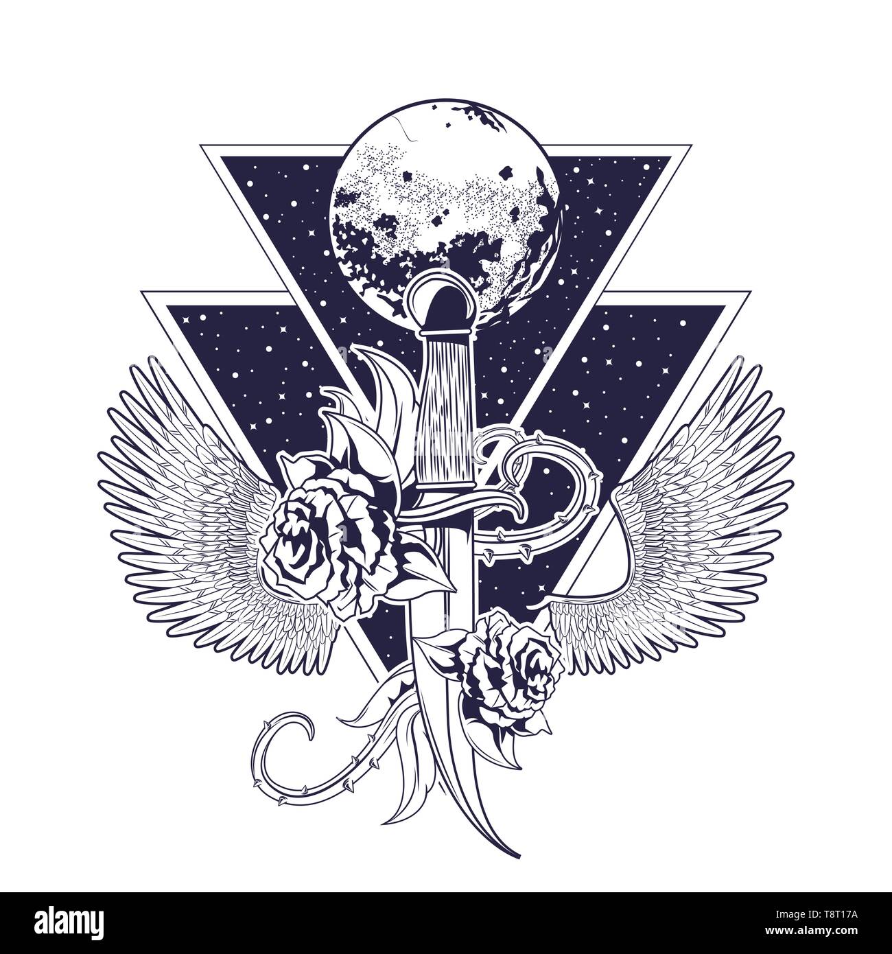 Rock and Roll vintage emblème avec dessins Illustration de Vecteur