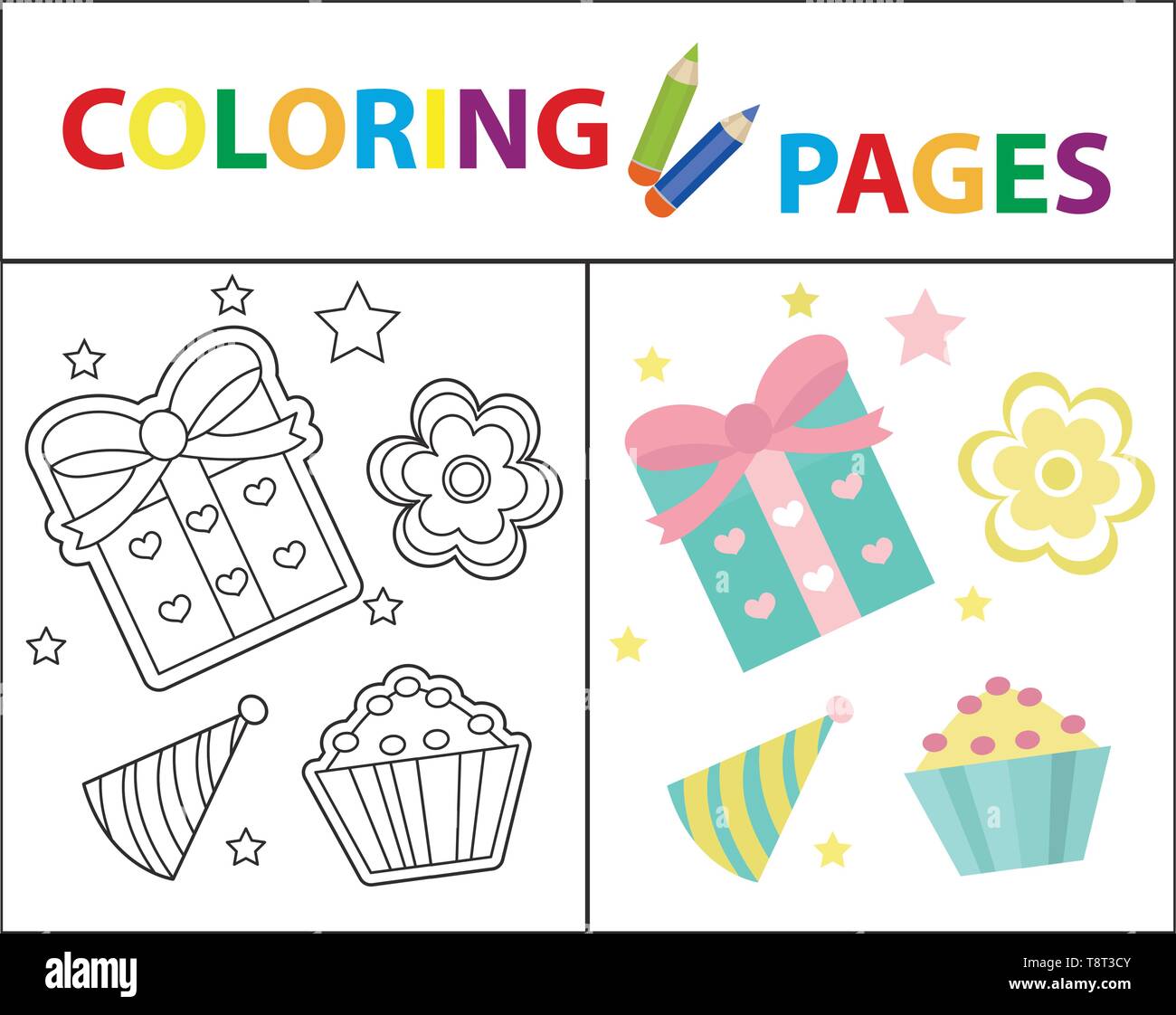 La Page De Coloriage Pour Les Enfants Cadeau D Anniversaire Et Des Gateaux Ensemble Plan Et Croquis Version Couleur L Education Des Enfants Vector Illustration Image Vectorielle Stock Alamy La Page De Coloriage Pour Les Enfants Cadeau D Anniversaire Et Des Gateaux Ensemble Plan Et Croquis Version Couleur L Education Des Enfants Vector Illustration Image Vectorielle Stock Alamy