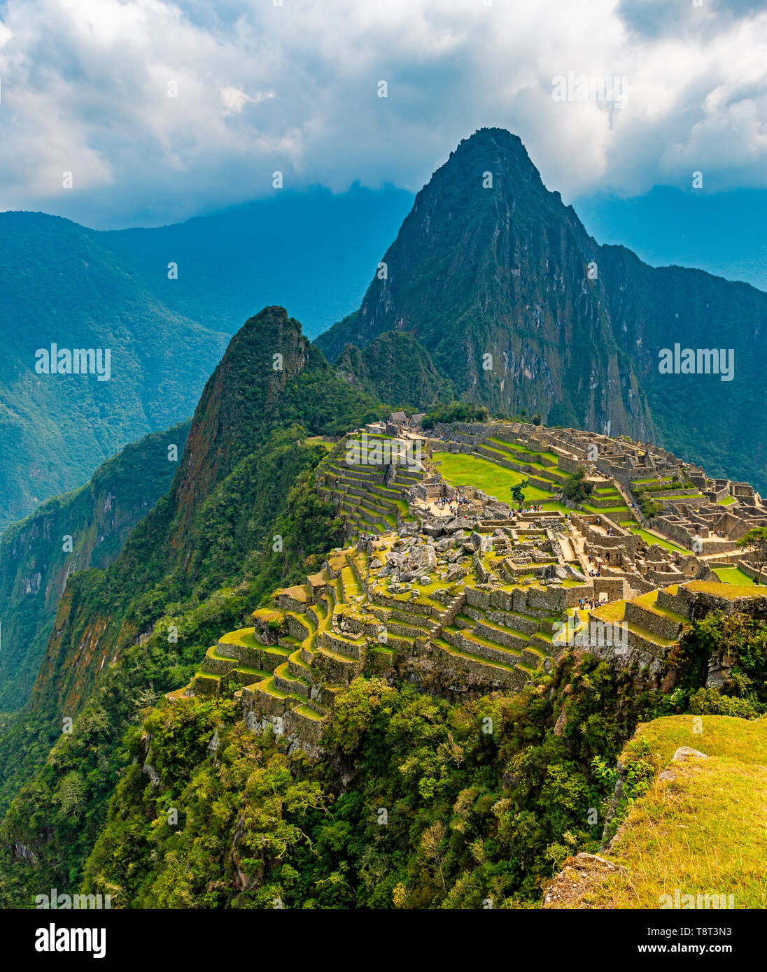 Les ruines Inca et la perte de citadelle de Machu Picchu, Cusco, Pérou région. Banque D'Images