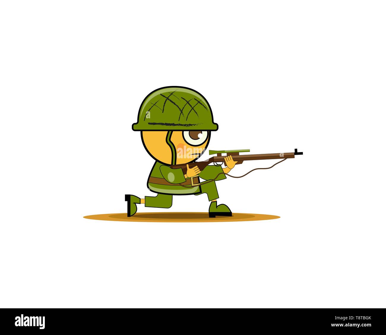 Cartoon soldat en uniforme et fusil prêt pour la bataille. Vector illustration Illustration de Vecteur