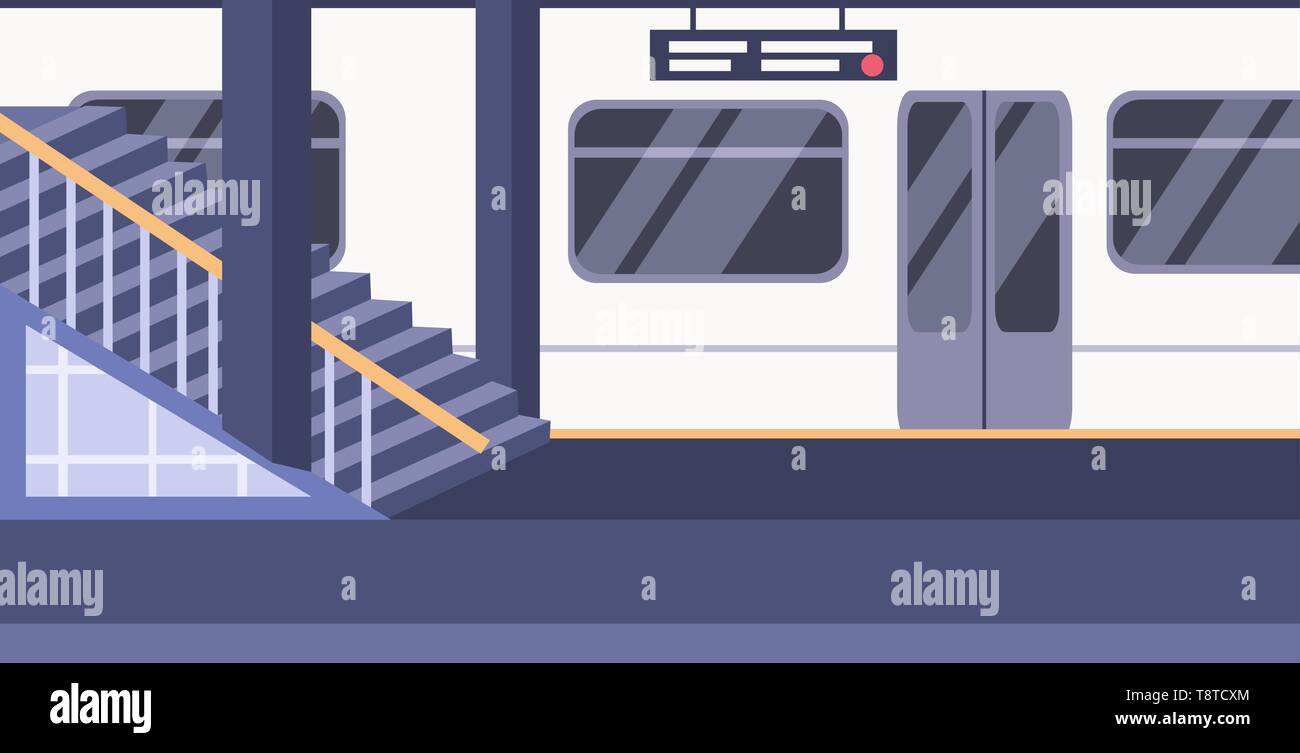 Métro station de métro train fer vide pas de gens de la ville de la plate-forme transport concept plate horizontale Illustration de Vecteur
