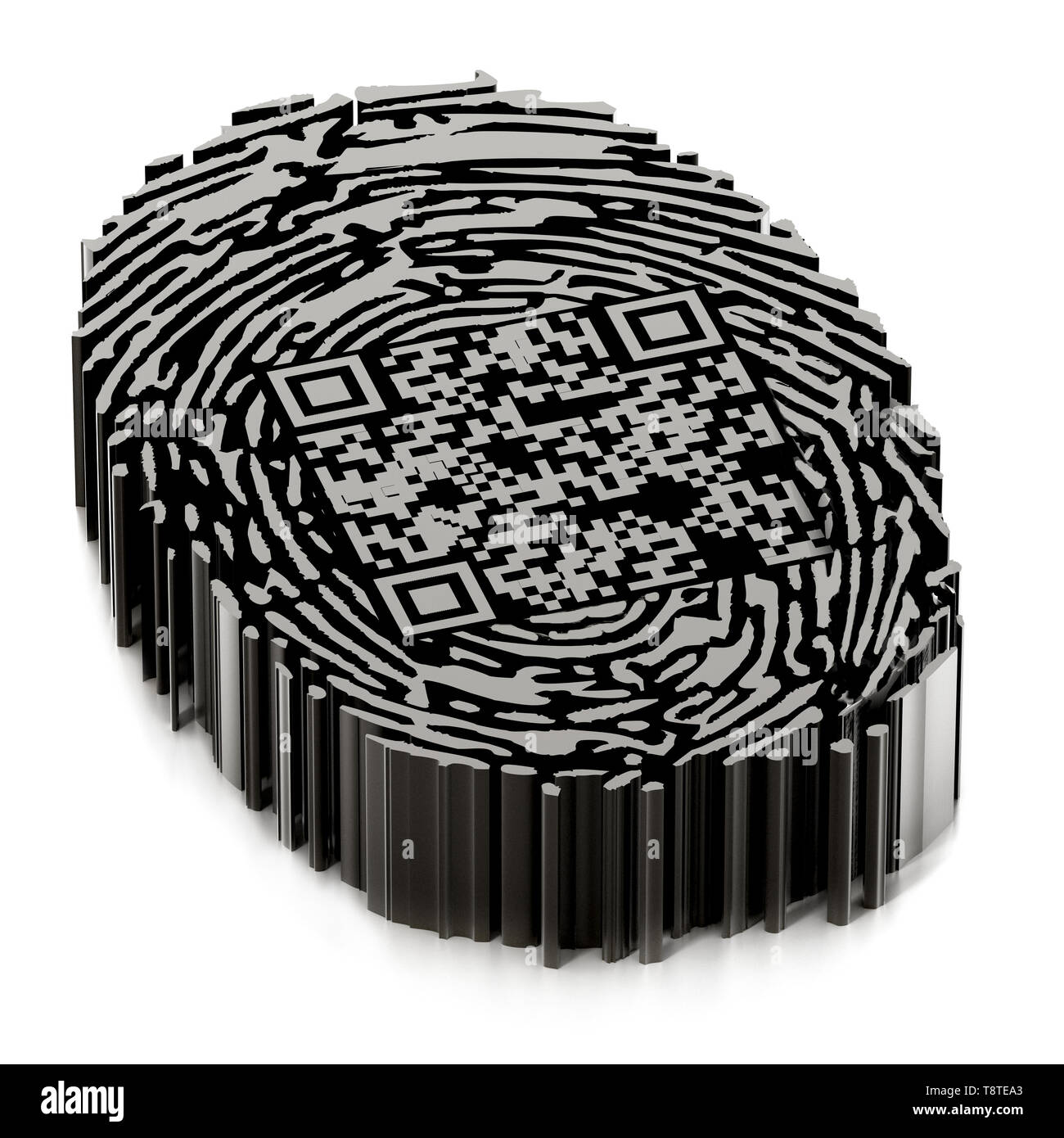 QR code générique à l'intérieur de l'empreinte digitale. 3D illustration. Banque D'Images