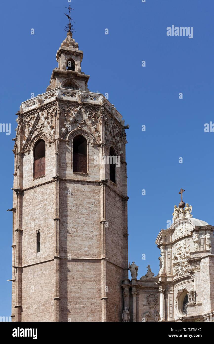 El Micalet, la cathédrale de Valence Clocher, Vieille Ville, Vieille Ville, Valencia, Espagne Banque D'Images