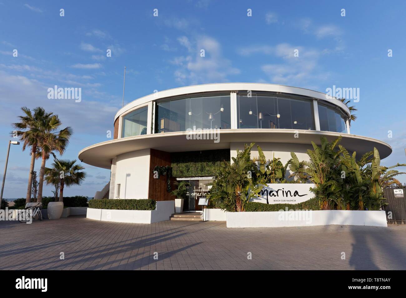 Marina Beach Club Valencia, Marina real Juan Carlos I., Valencia, Espagne Banque D'Images