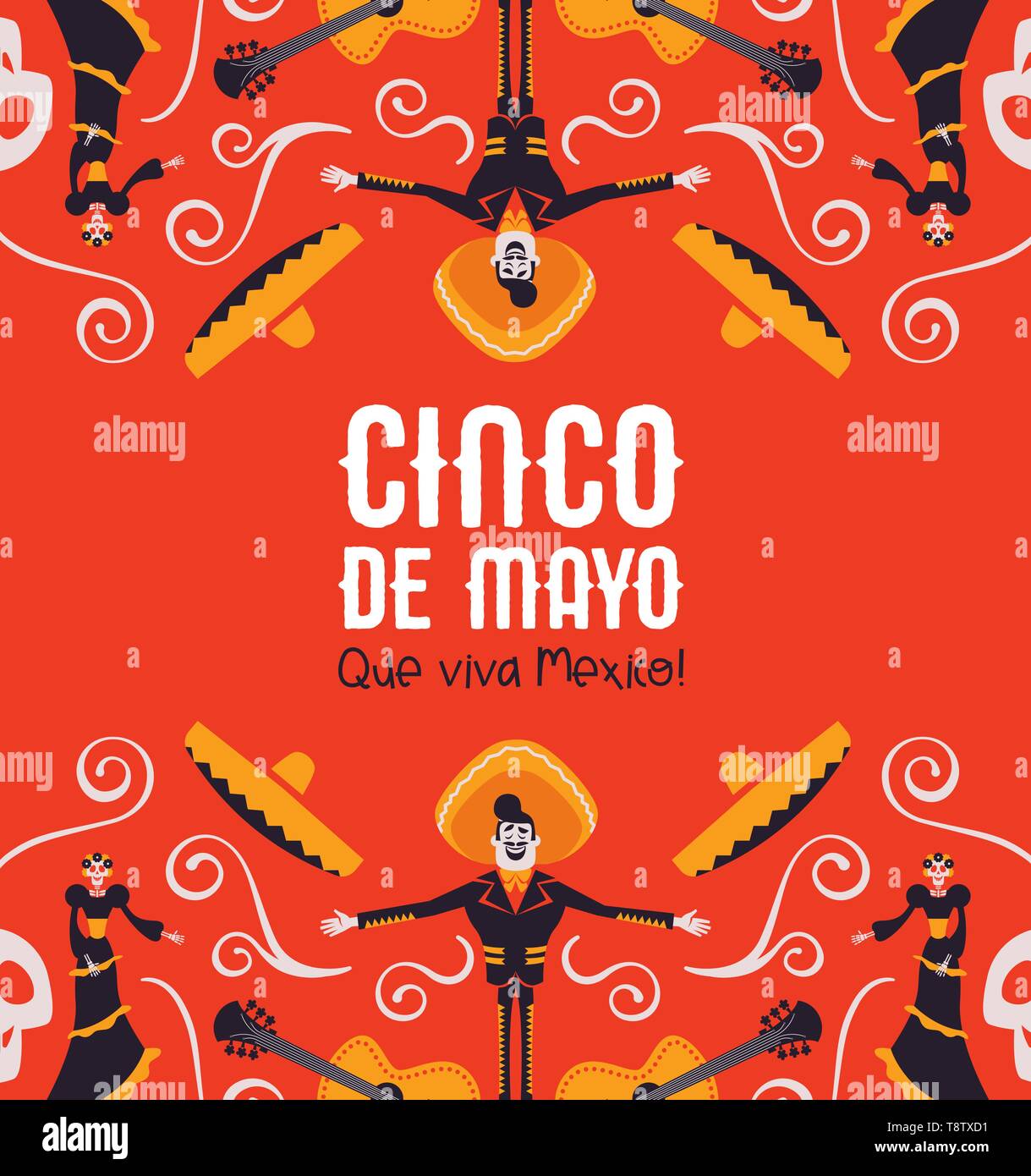 Le Cinco de Mayo mexicain illustration pour la fête de l'indépendance. Arrière-plan de dessin animé coloré de la culture traditionnelle du mexique décoration. Comprend mariac Illustration de Vecteur