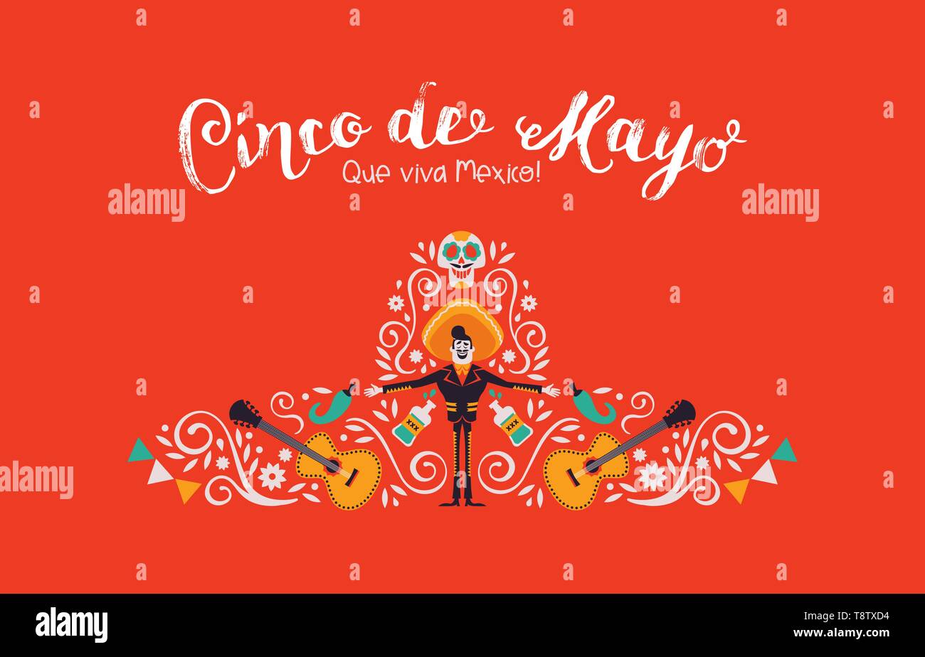 Le Cinco de Mayo mexicain illustration pour la fête de l'indépendance. Forme un chapeau traditionnel fait de la culture du Mexique décoration. Inclut des mariachi, sex peppe Illustration de Vecteur