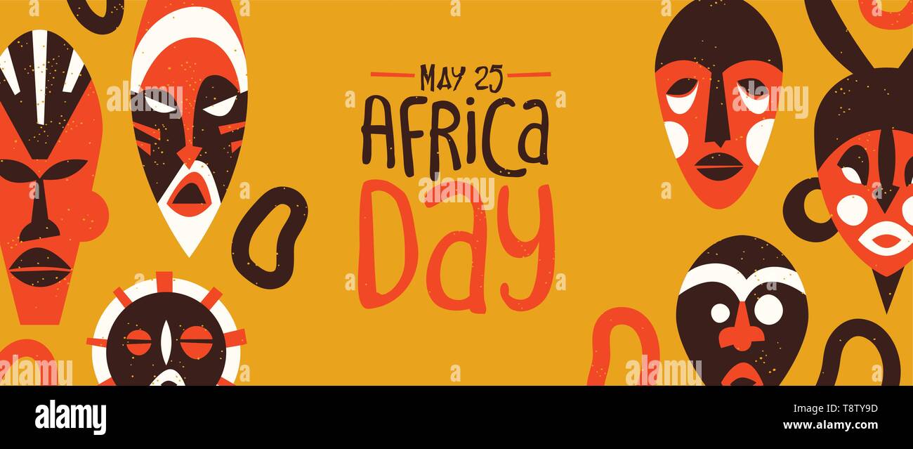 25 mai Journée de l'Afrique de bannière web tribal coloré masques africains. L'illustration de l'art ethnique traditionnelle maison de la liberté. Illustration de Vecteur