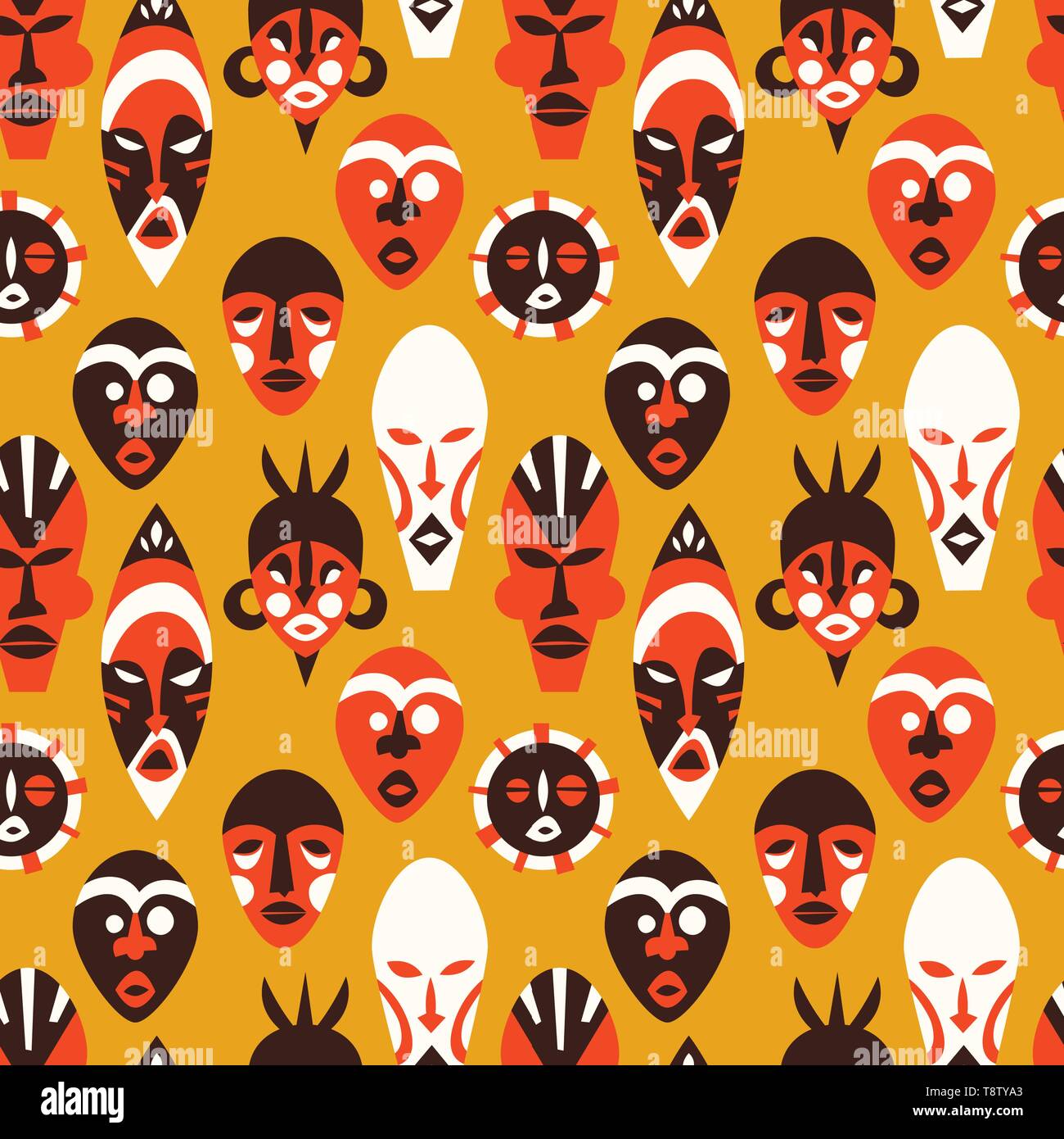 Masque africain motif sans illustration. L'Afrique traditionnelle décoration tribal cartoon arrière-plan. Illustration de Vecteur