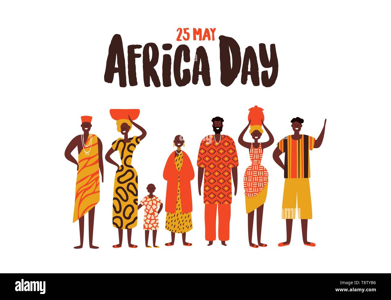 La Journée de l'Afrique Carte de souhaits illustration avec les peuples africains. Diversité des hommes et des femmes dans le groupe ethnique traditionnelle pour vêtements de libération. Illustration de Vecteur