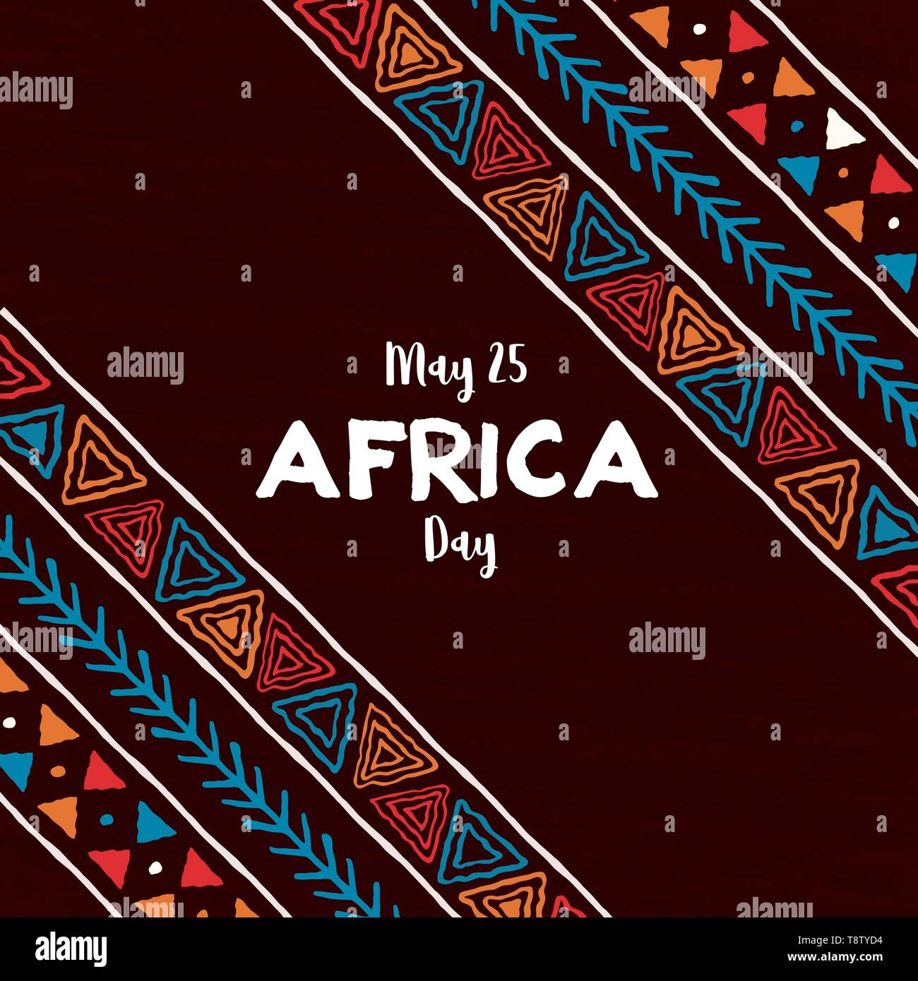 25 mai Journée de l'Afrique Carte de voeux illustration avec tribal art traditionnel à la main pour la liberté de l'Afrique maison de vacances. Illustration de Vecteur