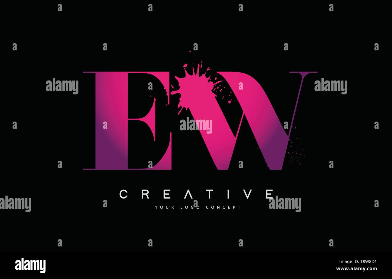 Purple Pink EW E W Lettre Logo Design avec de l'encre aquarelle Splash Spill Vector Illustration. Illustration de Vecteur
