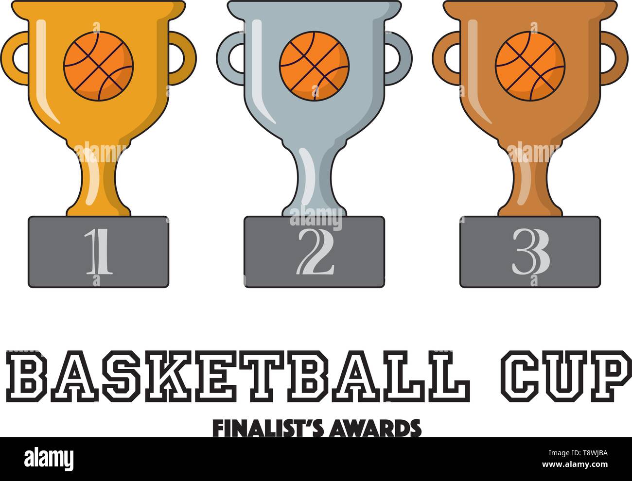 Finalistes de la coupe de basket-ball en Or, Argent et Bronze Symboles vectoriels Illustration de Vecteur