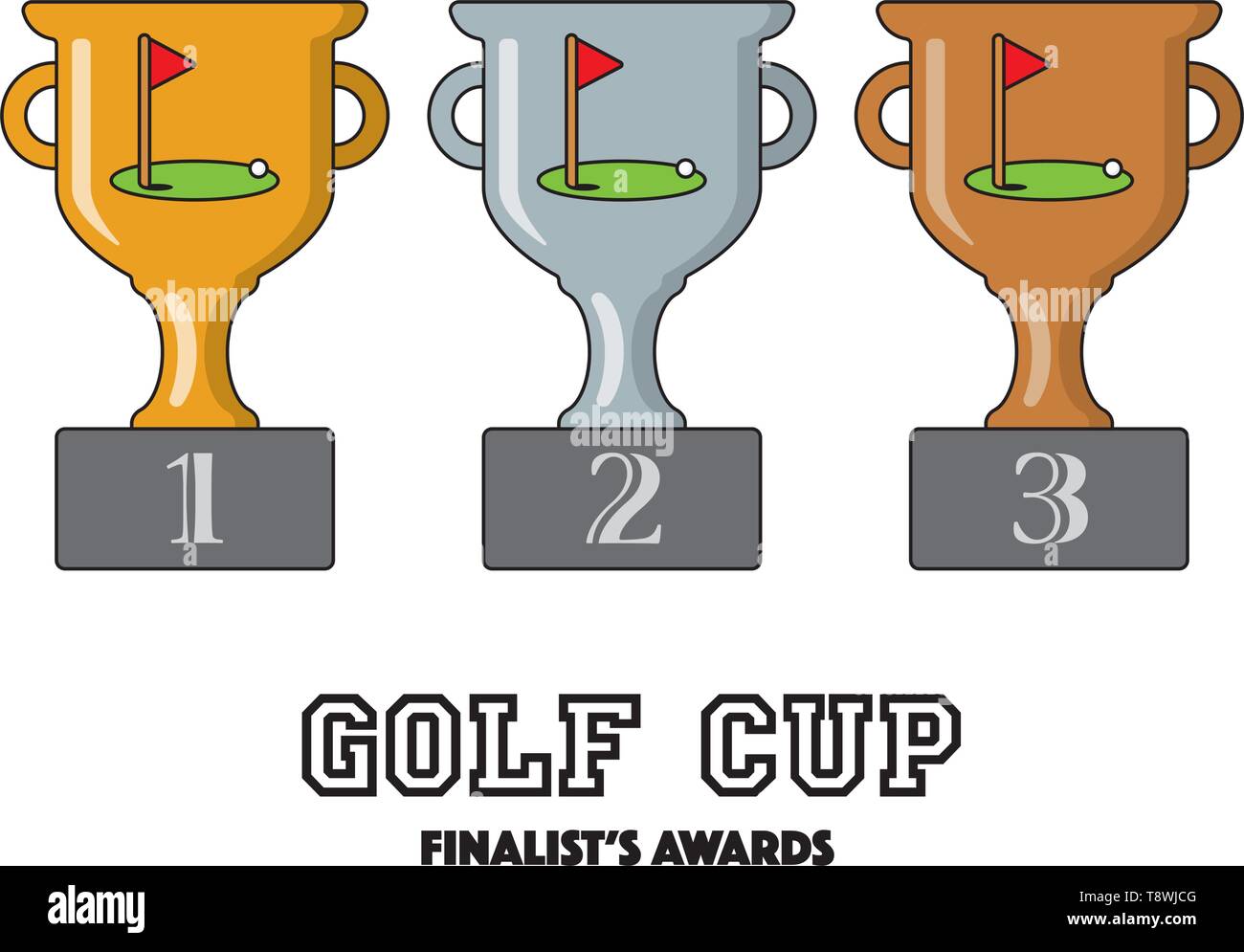 Finalistes de la Coupe de golf Prix en Or, Argent et Bronze Symboles vectoriels Illustration de Vecteur