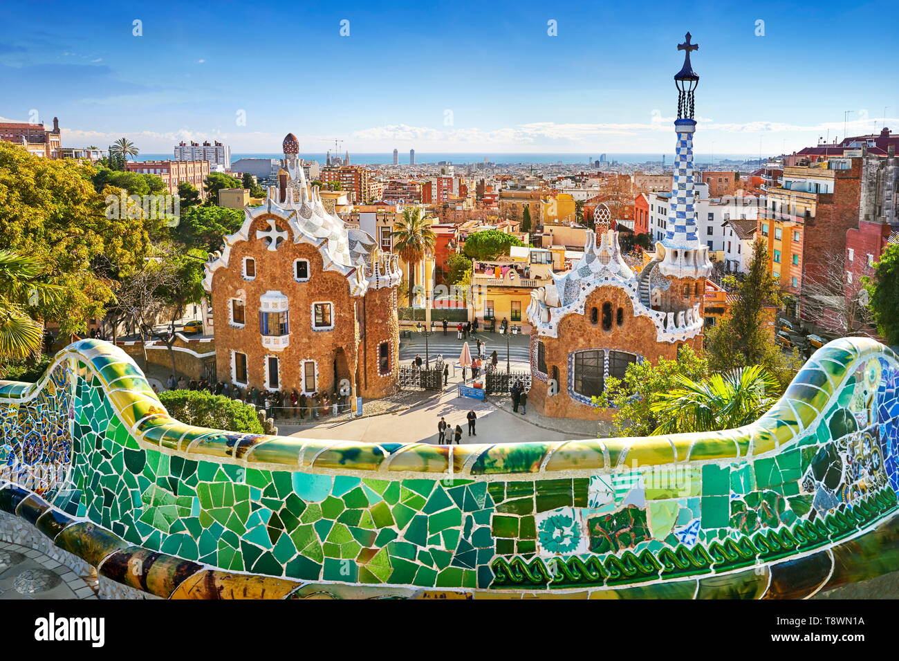 Barcelone - Parc Guell d'Antoni Gaudi, Catalogne, Espagne Banque D'Images