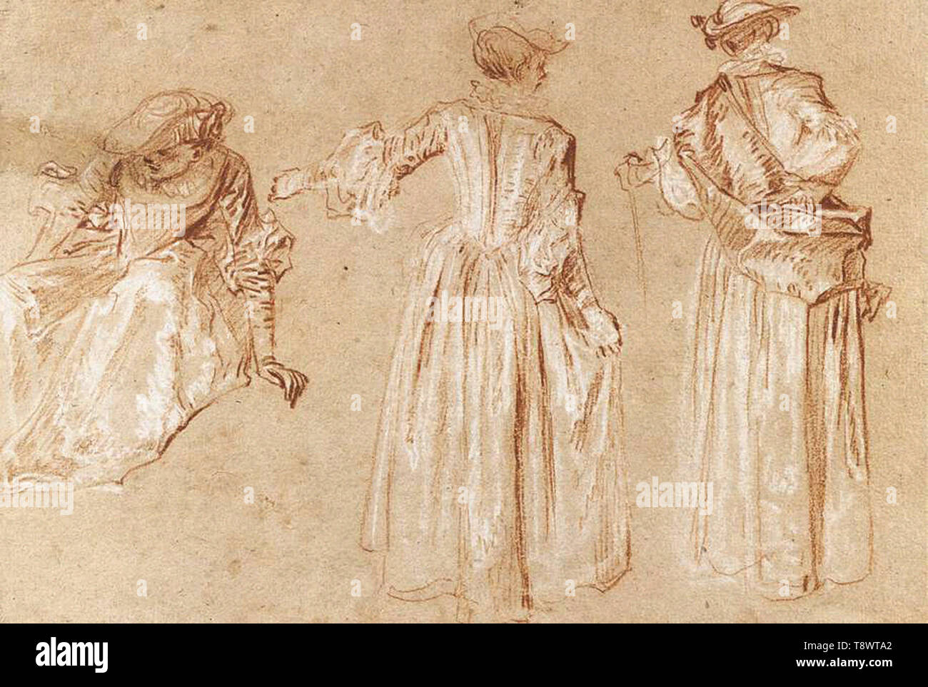 Antoine Watteau - Trois études dame avec Chapeau C 1715 Banque D'Images