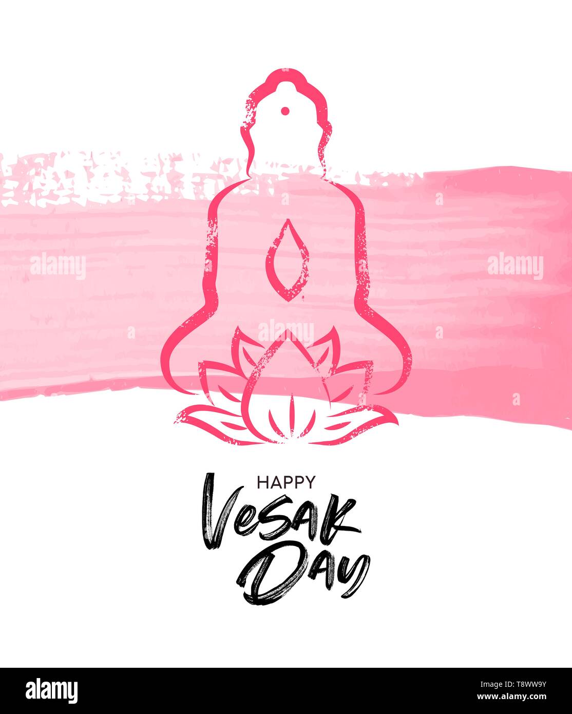 Heureux Jour du Vesak illustration pour célébrer la naissance de Bouddha traditionnels. La main rose statue avec fleur de lotus sur fond d'aquarelle. Illustration de Vecteur