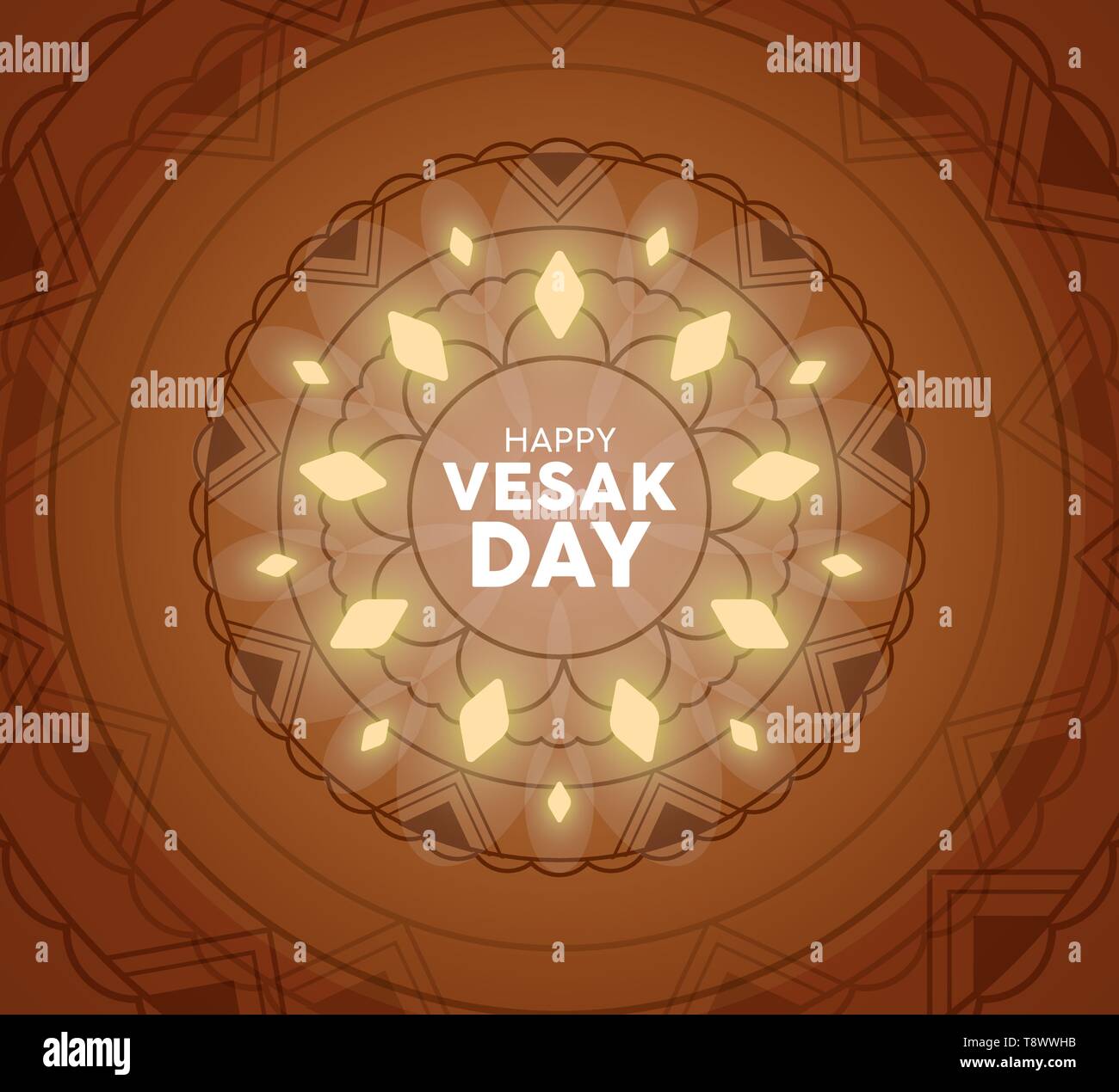 Joyeux Vesak Day Greeting card illustration. Mandala traditionnel avec des lumières de décoration pour maison de vacances hindoue. Illustration de Vecteur