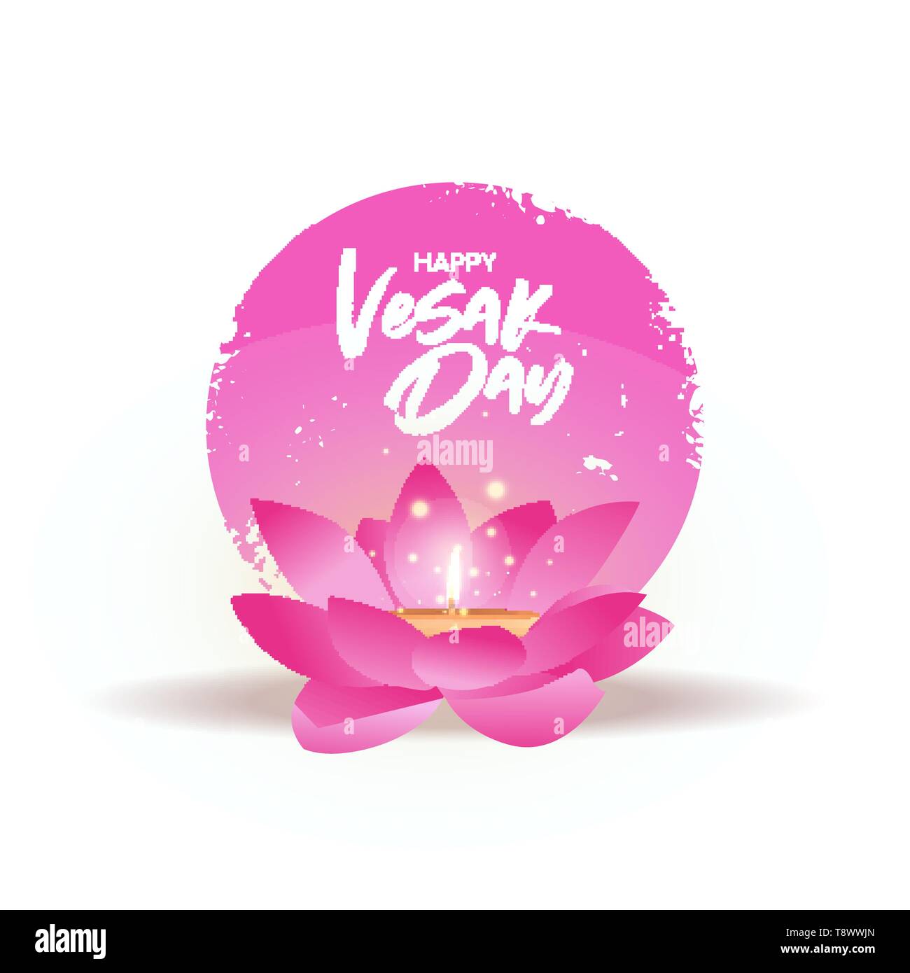 Joyeux Vesak Day Greeting card pour bouddha naissance maison de célébration. Fleur de lotus rose avec bougie à l'intérieur. Illustration de Vecteur