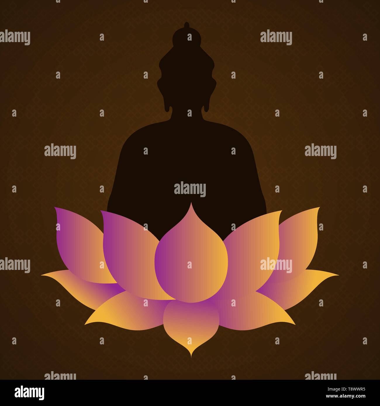 Journée du Vesak carte pour la naissance de Bouddha fête vacances. Fleur de Lotus et statue d'ossature illustration. Illustration de Vecteur