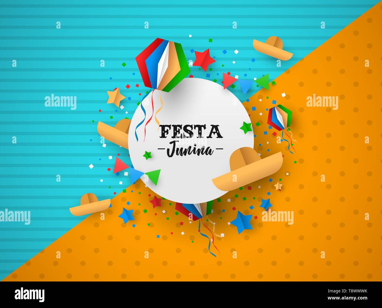 Festa Junina maison de l'illustration. Papier coloré décoration artisanat et festif pour signer texte célébration traditionnelle au Brésil en juin. Illustration de Vecteur