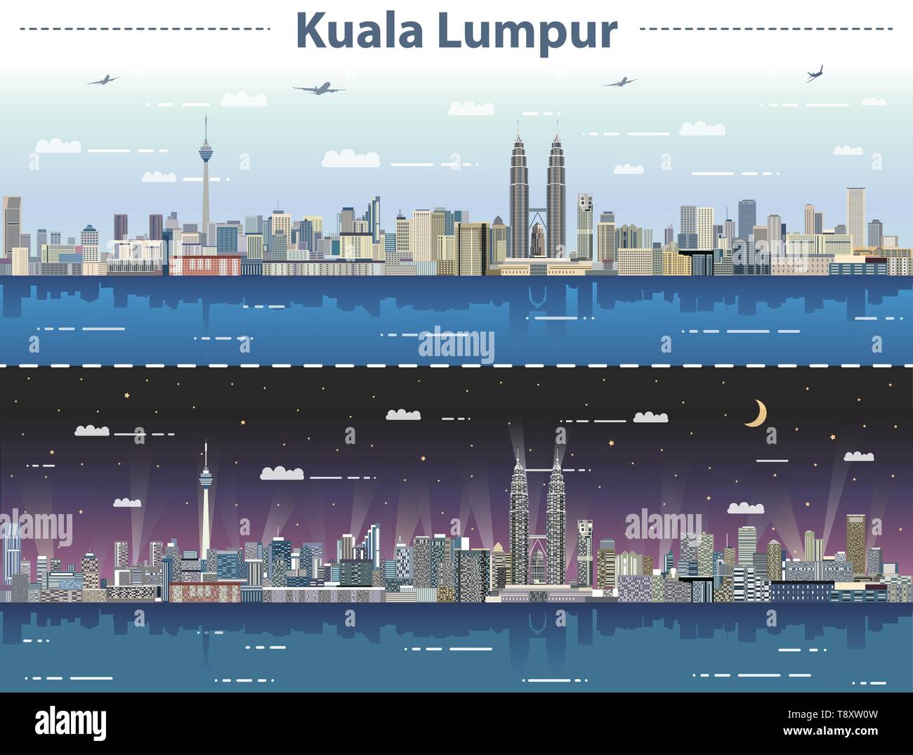 Kuala Lumpur City skyline à jour et nuit vector illustration Illustration de Vecteur
