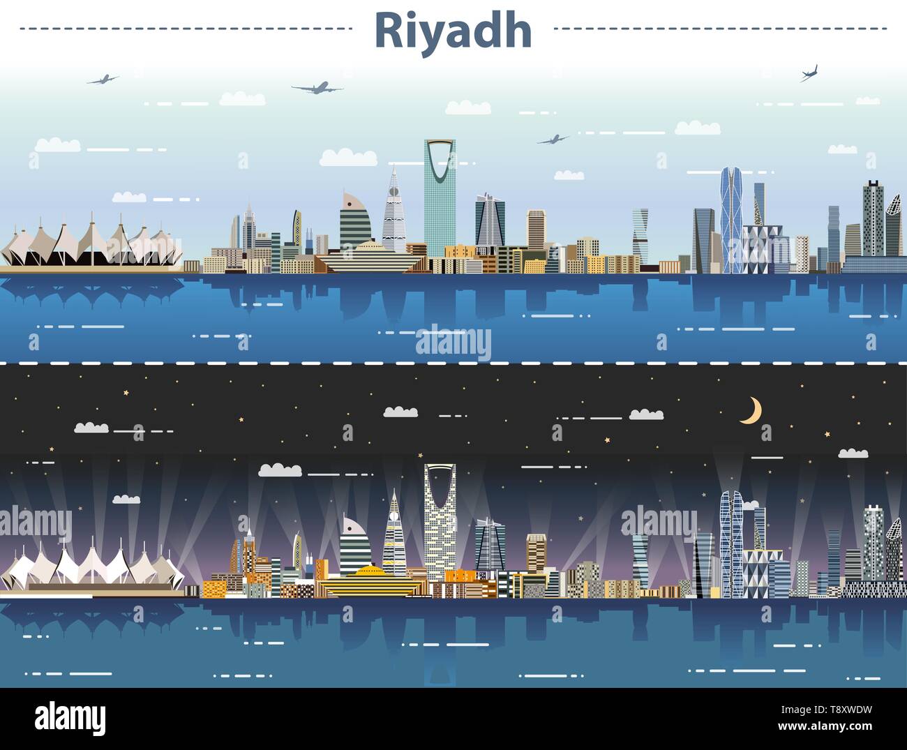 La ville de Riyad à jour et nuit vector illustration Illustration de Vecteur