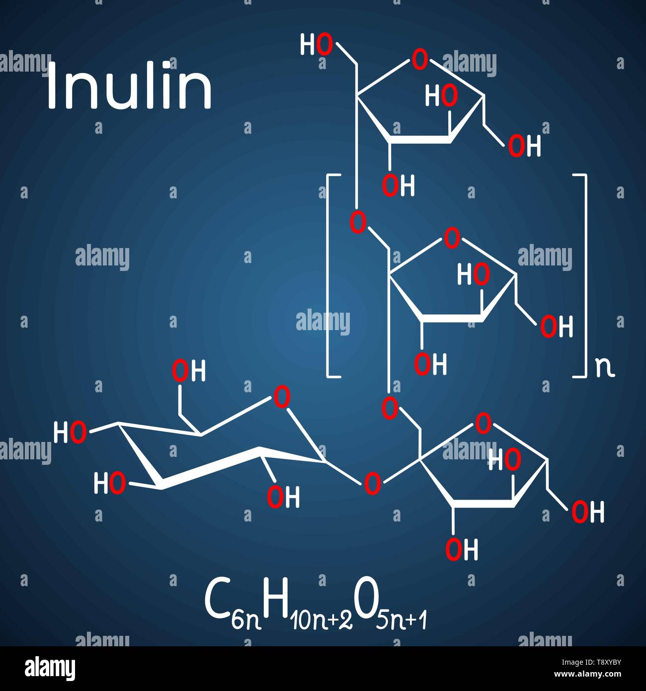 Molécule d'Inuline. Formule chimique structurel sur le fond bleu foncé. Vector illustration Illustration de Vecteur