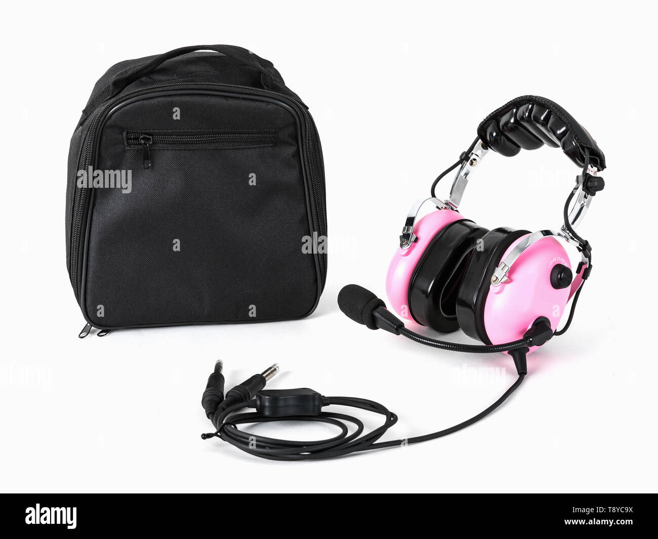 Écouteurs rose pilote. Casque pour femme les pilotes. Casque pour les pilotes de l'aviation. Banque D'Images