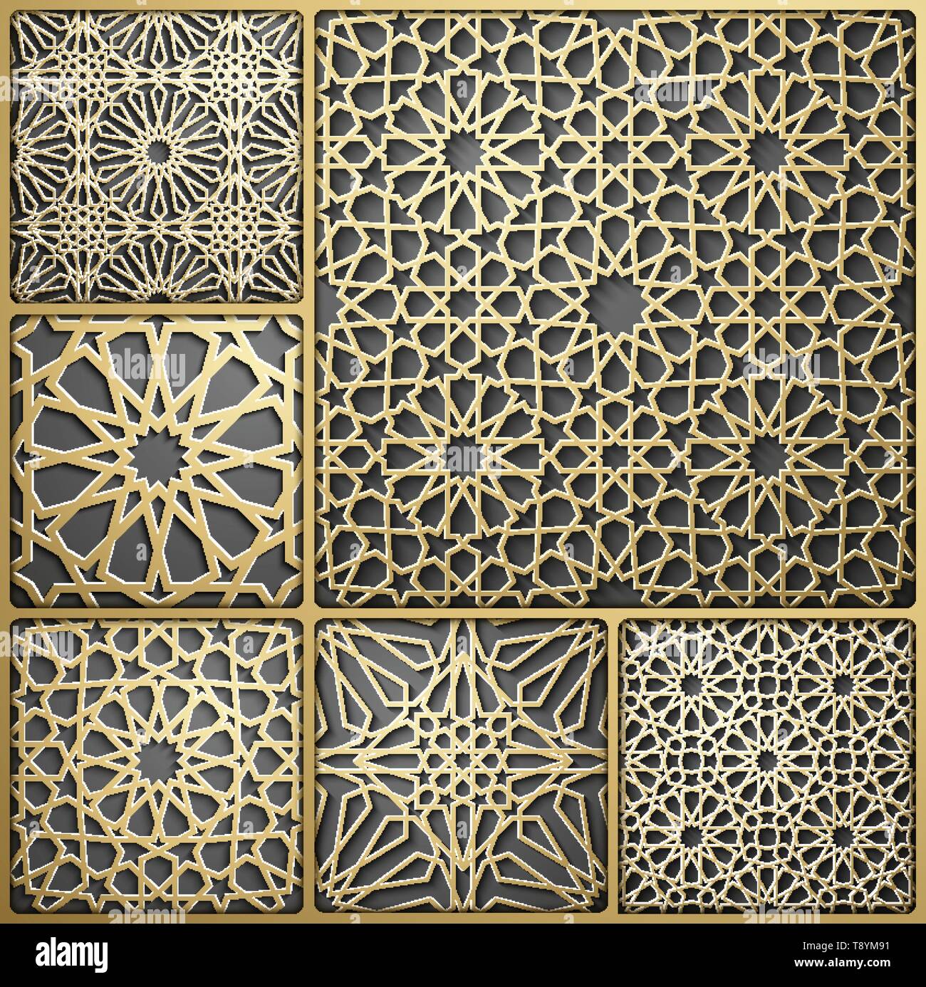 Vecteur ornement islamique , persian motiff . Ramadan 3d éléments de modèle ronde islamique . Ornement symbole circulaire géométrique arabe vecteur . L'or Illustration de Vecteur