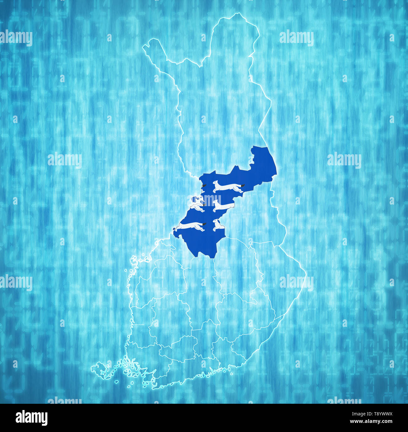 Territoire d'Ostrobotnie du Nord région sur la carte des divisions administratives de la Finlande avec clipping path Banque D'Images