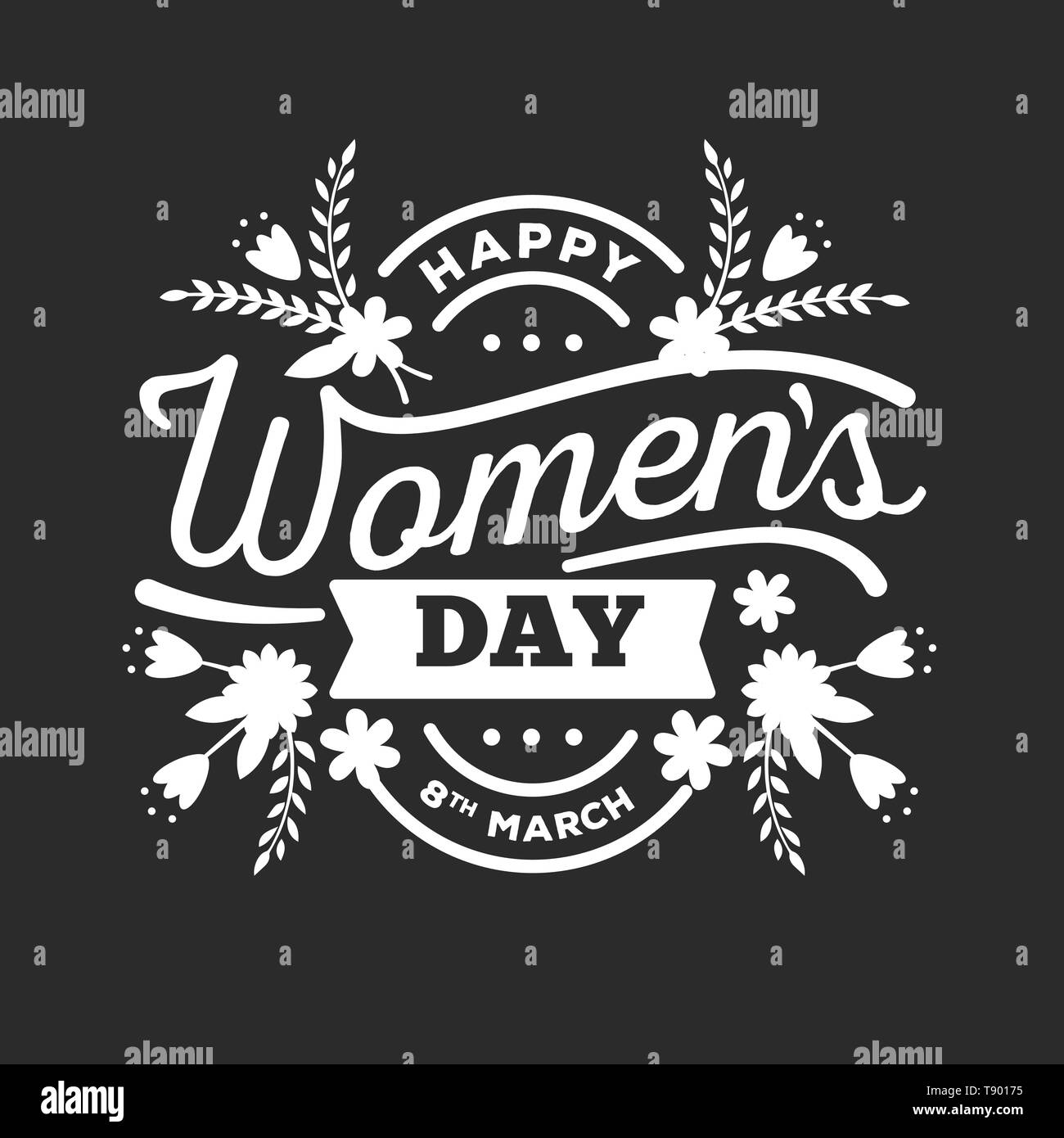 Bonne Journée de la femme le lettrage à la main. Vector hand drawn moderne avec calligraphie résumé rose isolé sur fond blanc pour votre carte de vœux d Illustration de Vecteur