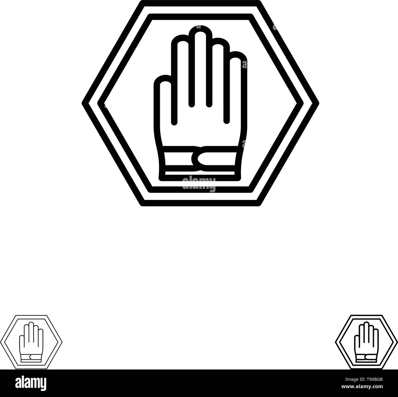 Par contre, Stop, signer, de la circulation, d'avertissement et gras fine ligne noire icon set Illustration de Vecteur