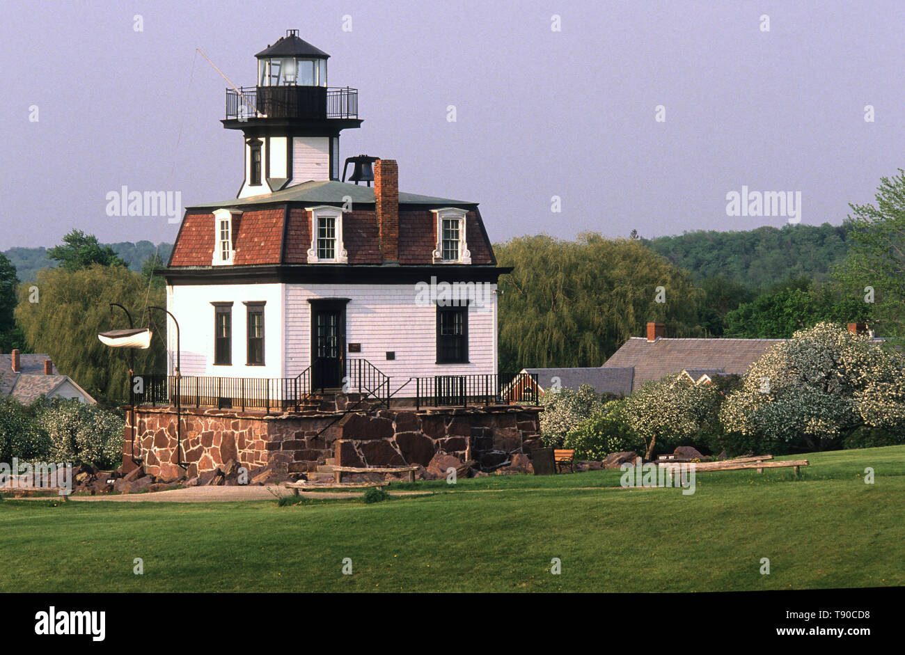 Phare du lac Champlain au Musée de Shelburne. Le phare a été construit en 1871 pour marquer trois récifs entre le Vermont et New York. Banque D'Images