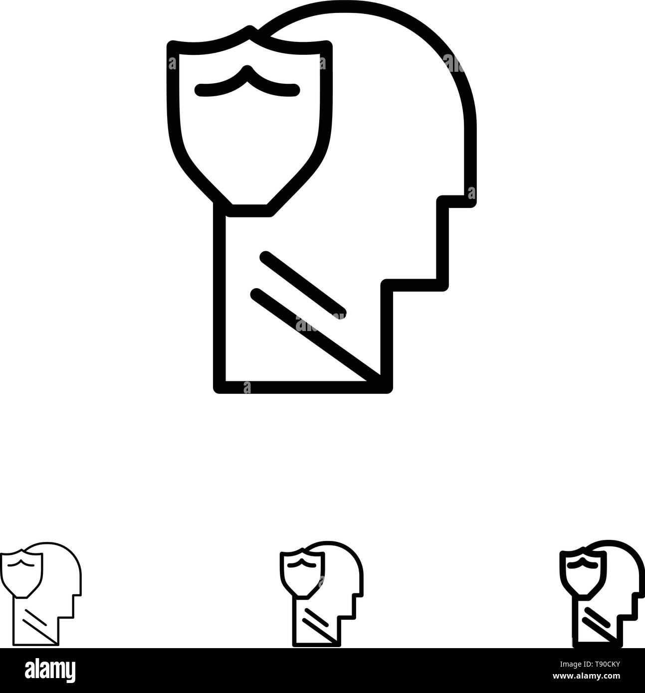 Bouclier, sécuriser, homme, utilisateur, données Bold et fine ligne noire icon set Illustration de Vecteur