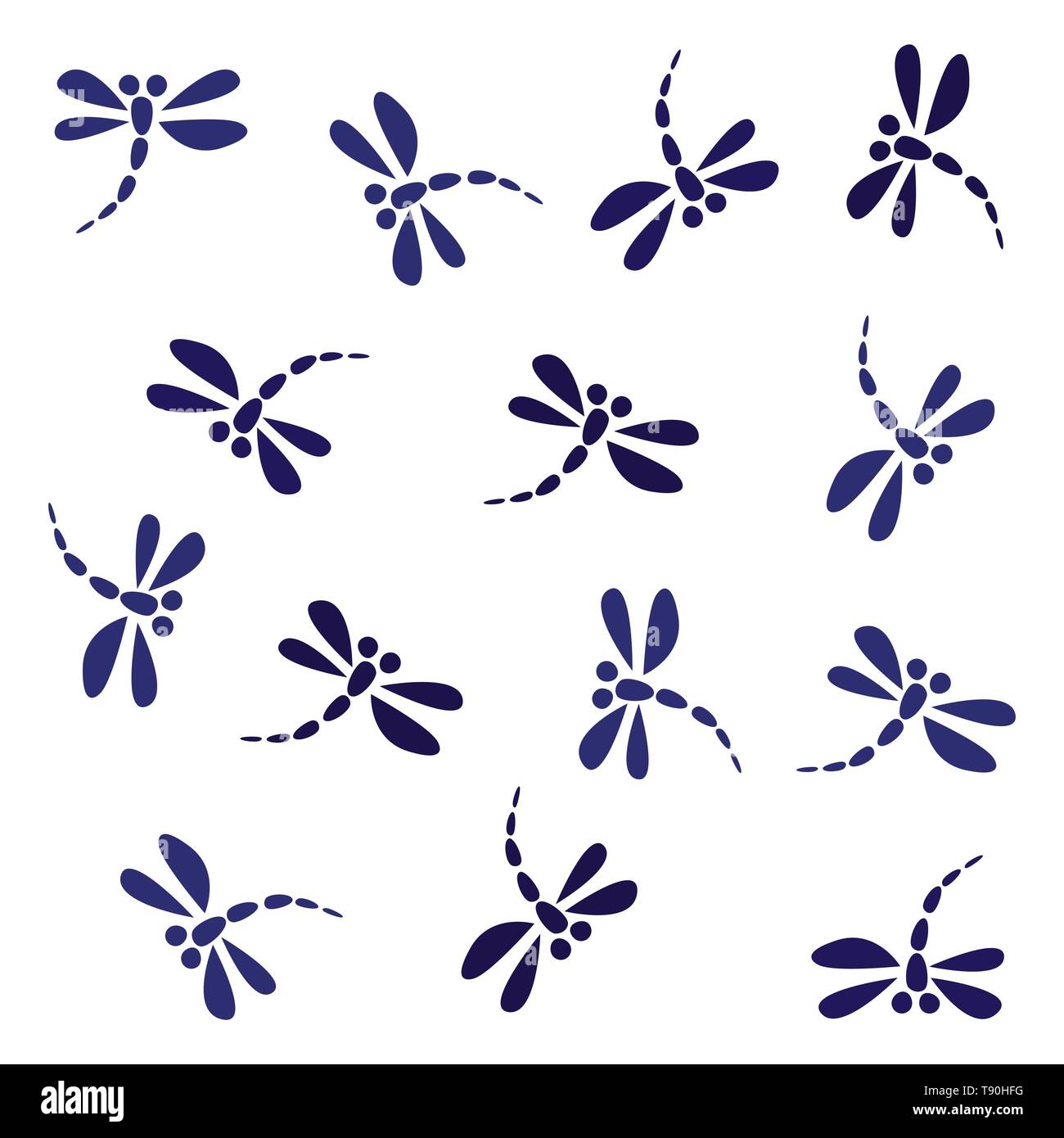 Modèle sans couture libellule vecteur. Libellules bleu sur fond blanc. Illustration de Vecteur
