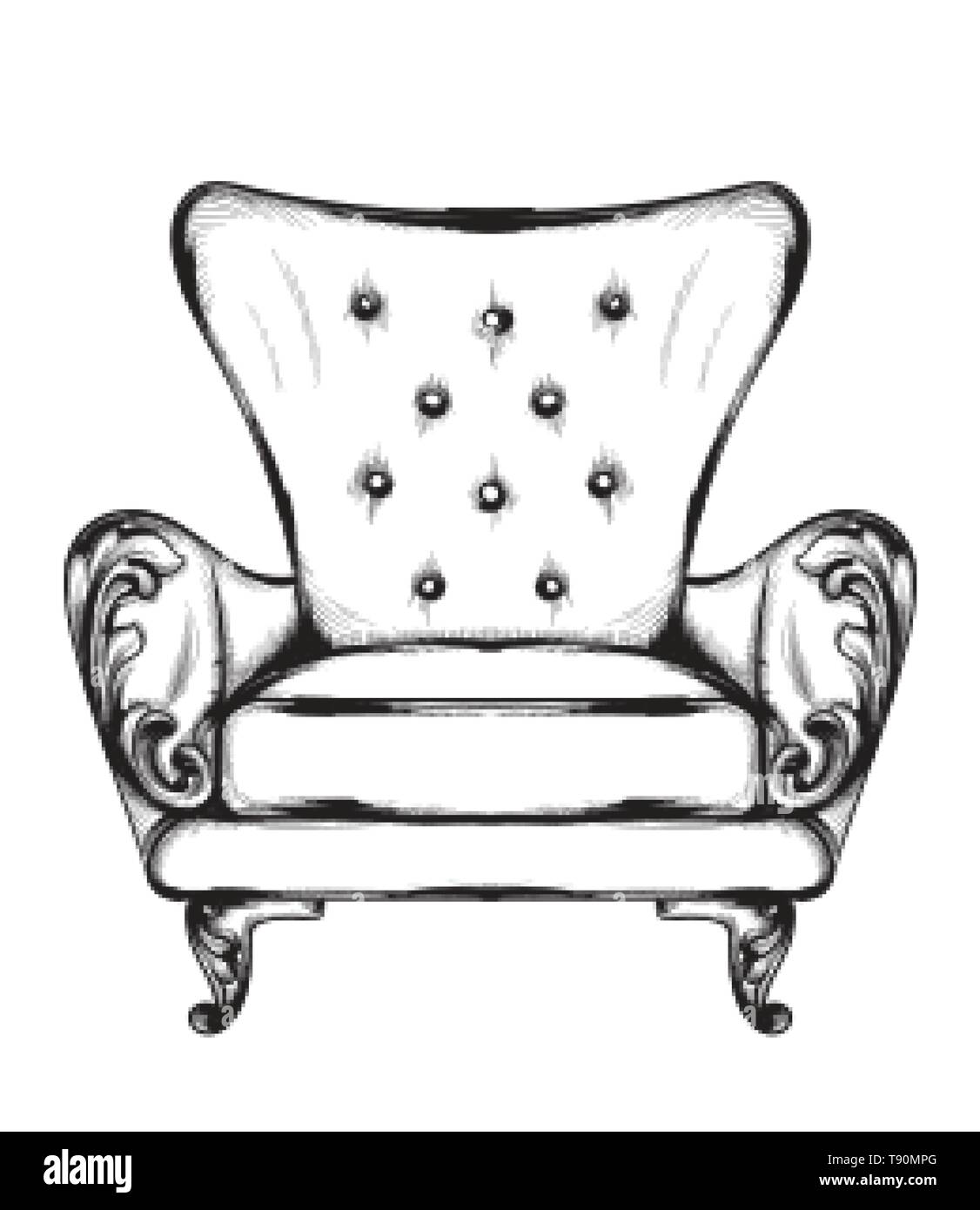 Fauteuil baroque riche Scénario. Meubles de style rétro. Vintage design Illustration de Vecteur