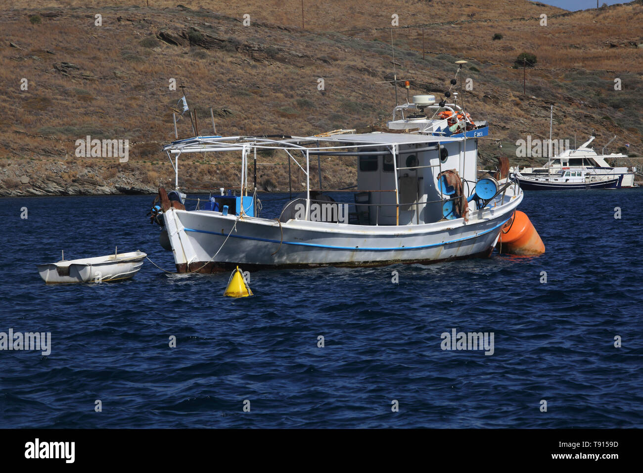 L'île de Kea Vourkari Grèce Bateau de pêche Banque D'Images